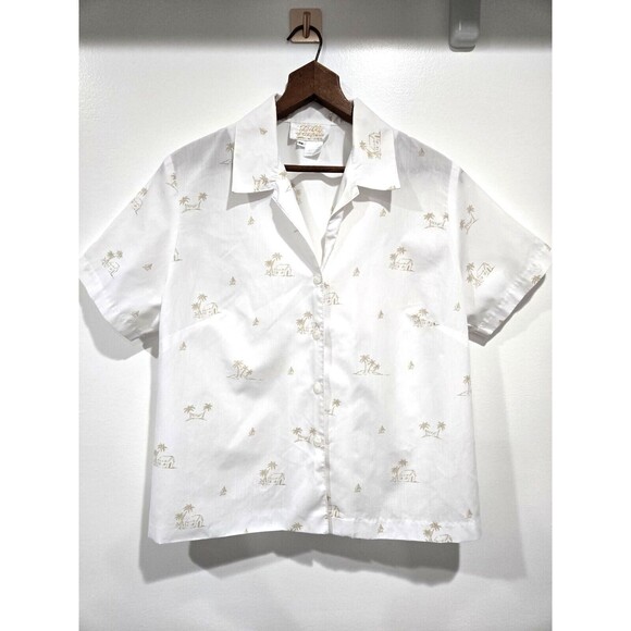 Lilly of California Womens White Beach Boho Cotton Blend Button Shirt‎ Blouse PM - Picture 1 of 7